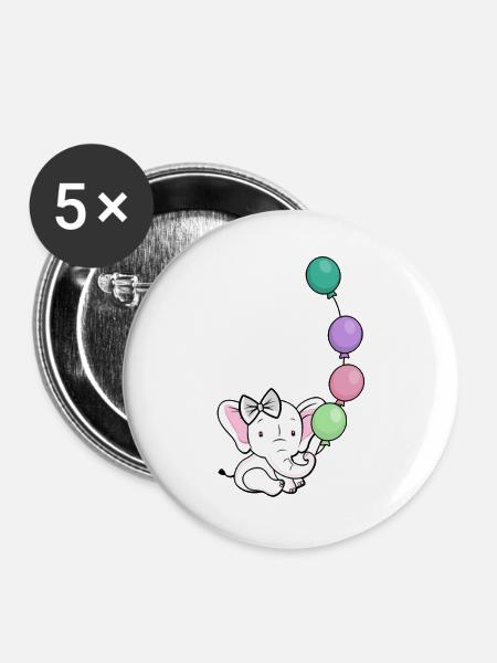 Ballonelefant mit Bogen - Buttons groß 56 mm (5er Pack) - Weiß