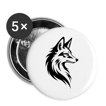 Fox Head Minimal Tattoo Style - Buttons large 2.2''/56 mm (5-pack) - white - Front