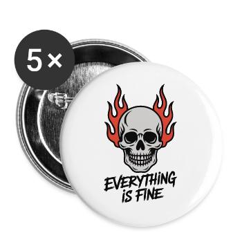 Skull On Fire Everything Is Fine - Buttons large 2.2''/56 mm (5-pack) - white - Front
