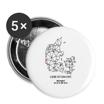 Dänemark Umriss - Bjerregard Liebe - Koordinaten - Buttons groß 56 mm (5er Pack) - Weiß - Vorne