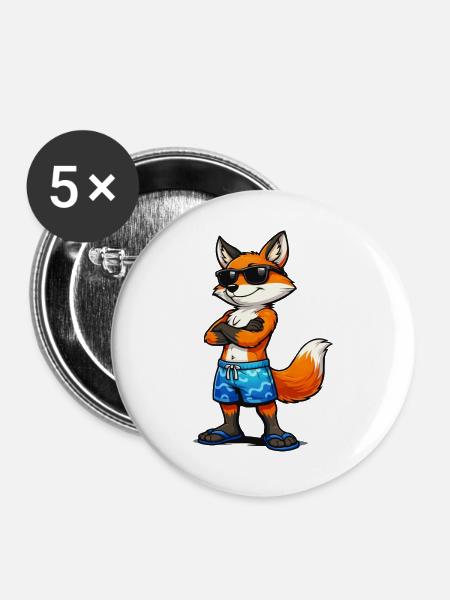 Sommerfuchs mit Sonnenbrille - Buttons groß 56 mm (5er Pack) - Weiß
