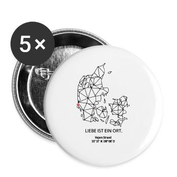 Dänemark Umriss - Vejers Strand - mit Koordinaten - Buttons groß 56 mm (5er Pack) - Weiß - Vorne