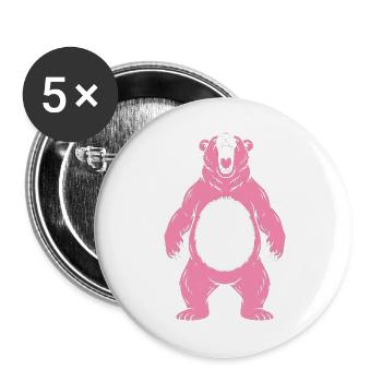 Pink Bär Brüllt mit Weißem Bauch - Buttons groß 56 mm (5er Pack) - Weiß - Vorne
