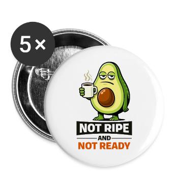 Avocado-Meme: Nicht reif, nicht fertig - Buttons groß 56 mm (5er Pack) - Weiß - Vorne