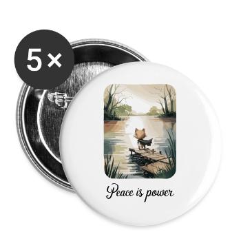 Peace Is Power Cat Hero Calm Mindfulness Nature - Buttons large 2.2''/56 mm (5-pack) - white - Front