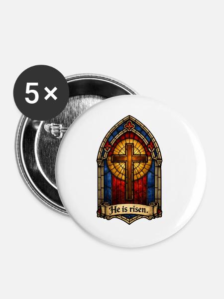 He Is Risen - Buttons groß 56 mm (5er Pack) - Weiß