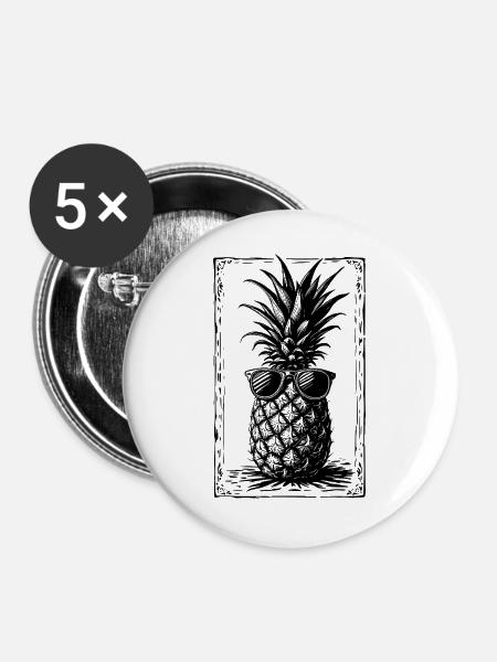 Kühle Ananas mit Sonnenbrille - Buttons groß 56 mm (5er Pack) - Weiß