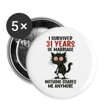 31 Cadeau d’anniversaire de mariage Mari Mari Mari Femme - Lot de 5 grands badges (56 mm) - blanc - Devant