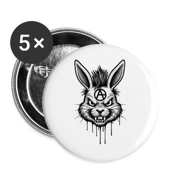 Heavy Metal Osterhase Rocker Ostern Hardcore Hase - Buttons groß 56 mm (5er Pack) - Weiß - Vorne