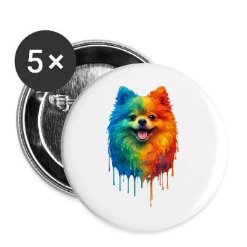 Pomeranian in bunten Farben - Buttons groß 56 mm (5er Pack) - Weiß - Vorne