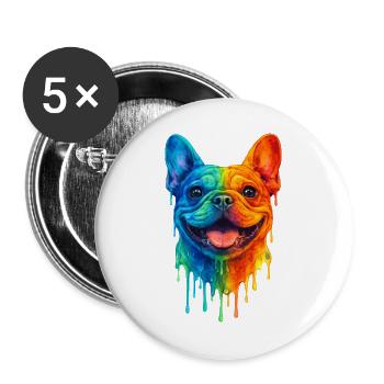 French Bulldog in Bright Colors - Buttons large 2.2''/56 mm (5-pack) - white - Front