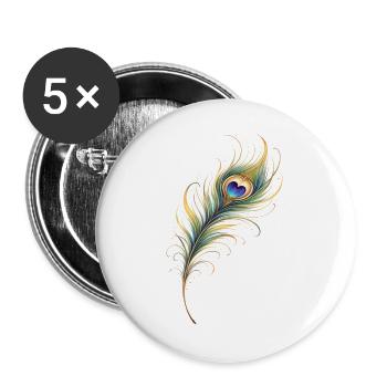 Pfauenfeder Herz Boho Yoga Geschenk   - Buttons groß 56 mm (5er Pack) - Weiß - Vorne
