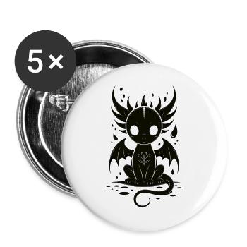 Niedlicher Dunkler Drache Shirt Gothic Cute Dragon - Buttons groß 56 mm (5er Pack) - Weiß - Vorne