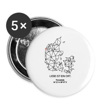 Dänemark Umriss - Thorsminde Liebe - Koordinaten - Buttons groß 56 mm (5er Pack) - Weiß - Vorne