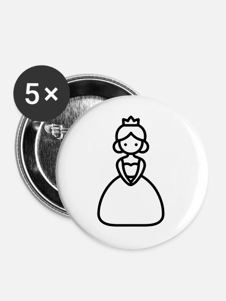 Prinzessin - Buttons groß 56 mm (5er Pack) - Weiß
