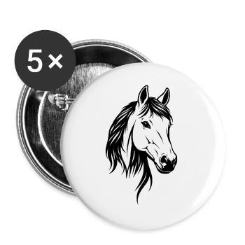 Pferdekopf Schwarz-Weiß - Buttons groß 56 mm (5er Pack) - Weiß - Vorne