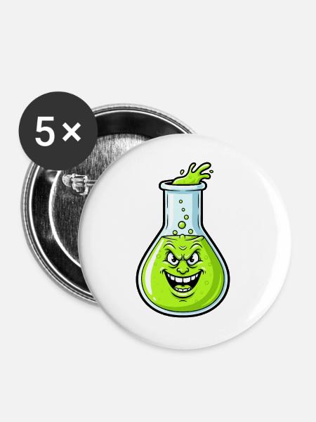 Grinsender Grüner Trank - Buttons groß 56 mm (5er Pack) - Weiß