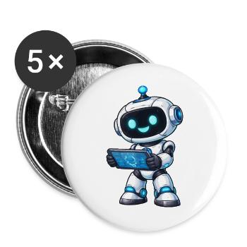 Kleiner Roboter mit Tablet - Buttons groß 56 mm (5er Pack) - Weiß - Vorne