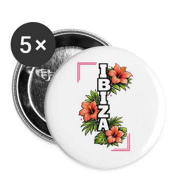 Ibiza Hibiscus Summer Vibes Tropical Floral - Buttons large 2.2''/56 mm (5-pack) - white - Front