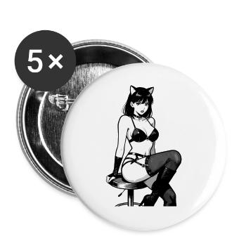 Sexy Anime Catgirl – Black and White Manga Style - Buttons large 2.2''/56 mm (5-pack) - white - Front