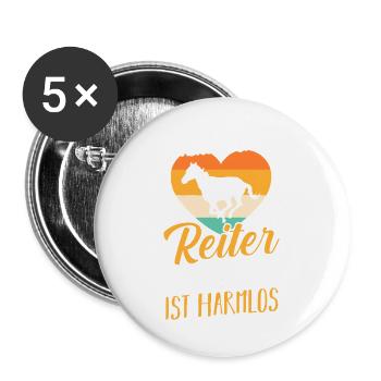 Reiten Pferdeliebhaber Reiterhof Pferde - Buttons groß 56 mm (5er Pack) - Weiß - Vorne