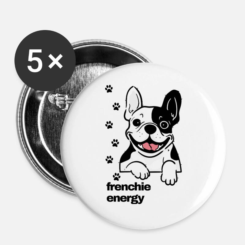 Frenchie Energy - Buttons large 2.2''/56 mm (5-pack) - white