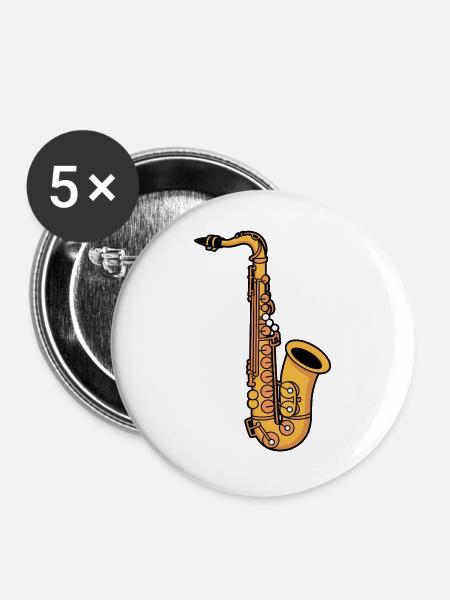 Saxophon - Buttons groß 56 mm (5er Pack) - Weiß