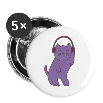 Lila Katzen mit Kopfhörer - Buttons groß 56 mm (5er Pack) - Weiß - Vorne