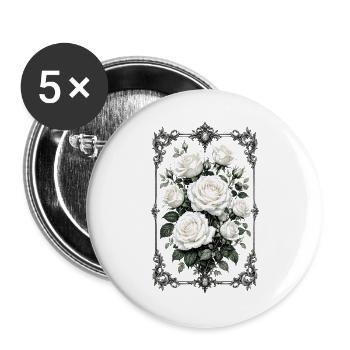 Roses, Roses blanches, Roses et Fleurs - Lot de 5 grands badges (56 mm) - blanc - Devant