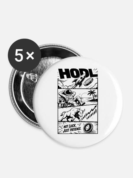 HODL Crypto Rocket Meme - Buttons groß 56 mm (5er Pack) - Weiß