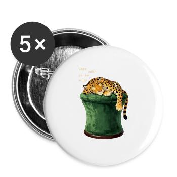 Schlafender Leopard auf Zylinderhut - Buttons groß 56 mm (5er Pack) - Weiß - Vorne
