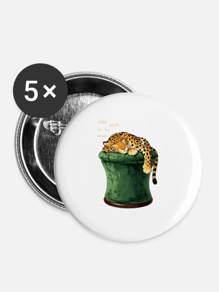 Schlafender Leopard auf Zylinderhut - Buttons groß 56 mm (5er Pack) - Weiß