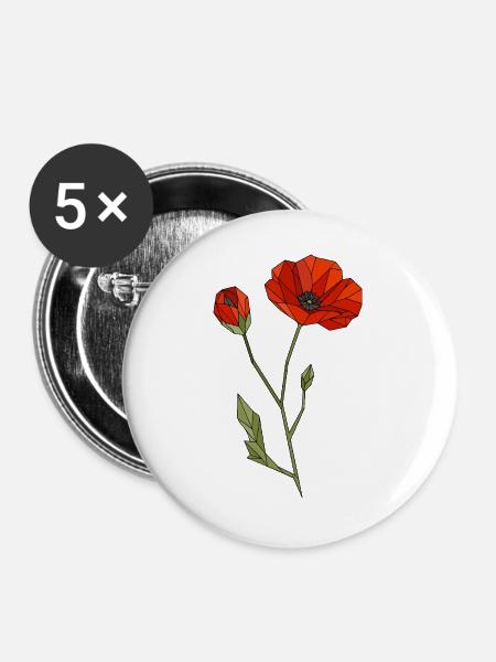 Geometrische Mohnblume Polygon Blumenmotiv - Buttons groß 56 mm (5er Pack) - Weiß
