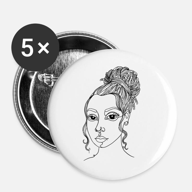 Abstract Woman One Line - Buttons large 2.2''/56 mm (5-pack) - white
