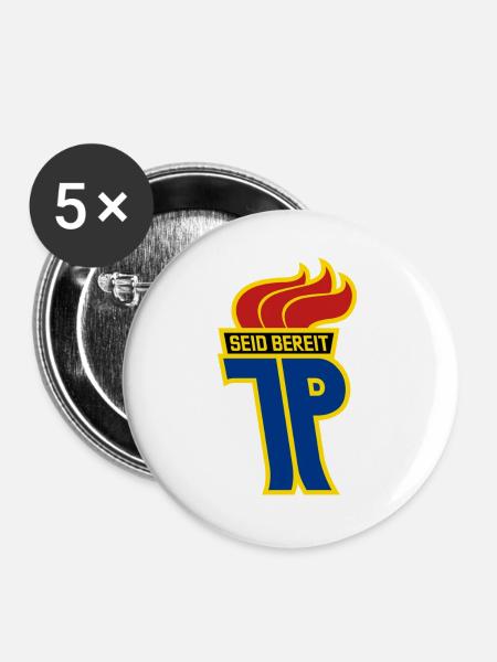 JP - Junge Pioniere Logo - Buttons groß 56 mm (5er Pack) - Weiß