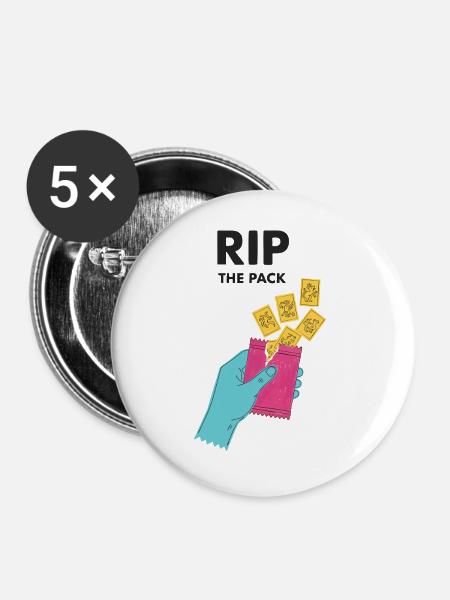 Rip The Pack Sammelkarten-Booster-Pack-Ripping - Buttons groß 56 mm (5er Pack) - Weiß