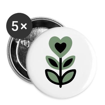 Feuilles de cœur fleuri Cottagecore Gardener Nature - Lot de 5 grands badges (56 mm) - blanc - Devant