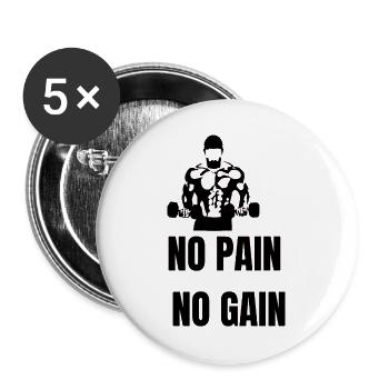 No Pain No Gain - Buttons large 2.2''/56 mm (5-pack) - white - Front