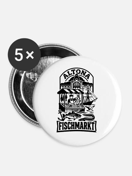 Fischmarkt Hamburg Altona - Buttons groß 56 mm (5er Pack) - Weiß