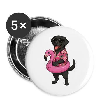 Chien hawaïen avec anneau de flamant rose - Lot de 5 grands badges (56 mm) - blanc - Devant