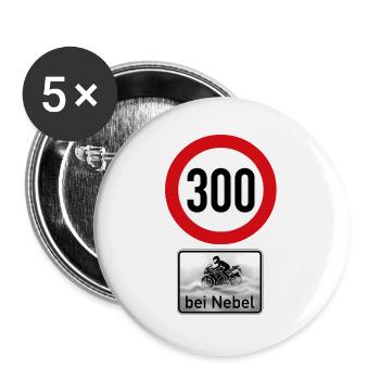 Tempolimit: 300 km/h bei Nebel (Biker Humor) - Buttons groß 56 mm (5er Pack) - Weiß - Vorne