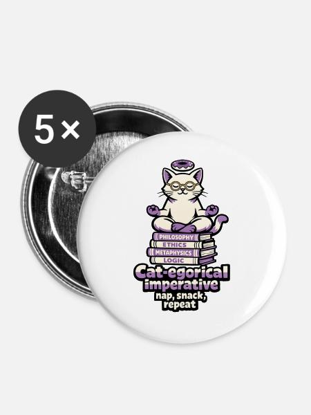 Katzenlogik: Ethik & Meditation - Buttons groß 56 mm (5er Pack) - Weiß