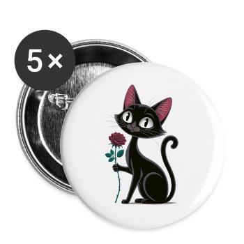 Cat Rose Motif for Romance Fans - Buttons large 2.2''/56 mm (5-pack) - white - Front