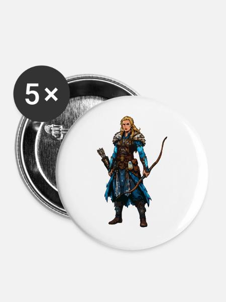 Wikinger Kriegerin mit Bogen & Fellumhang - Buttons groß 56 mm (5er Pack) - Weiß