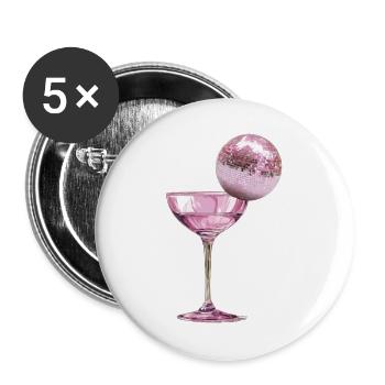 Pink Disco Ball Cocktail Glass Girly Aesthetic Art - Buttons large 2.2''/56 mm (5-pack) - white - Front