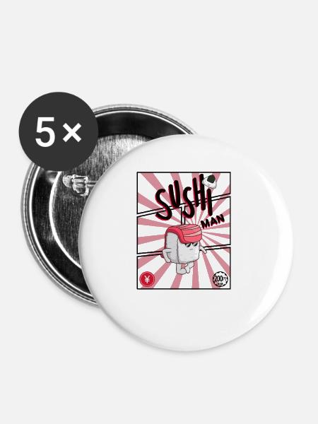 Sushiheld Retro Pop SushiMan - Buttons groß 56 mm (5er Pack) - Weiß