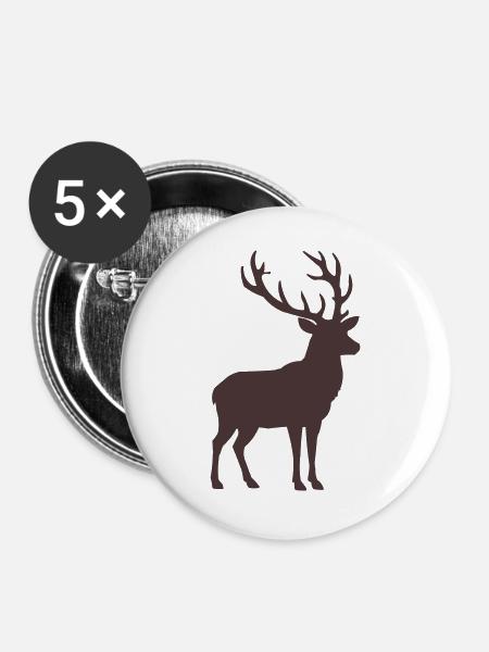 Wilder Hirsch Silhouette Braun - Buttons groß 56 mm (5er Pack) - Weiß
