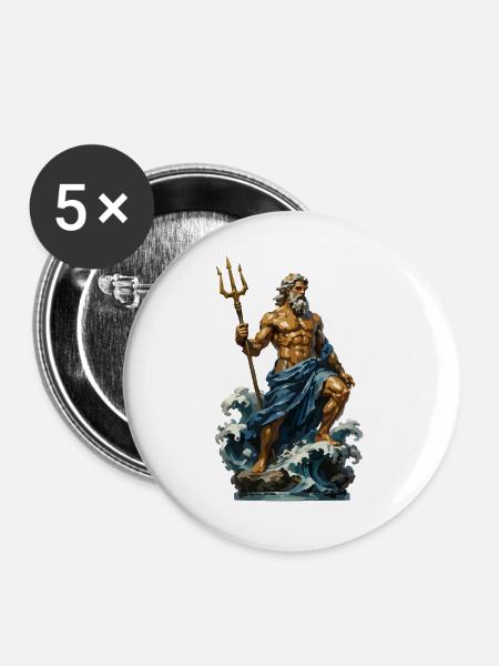 Poseidon: Wellenkönig auf See - Buttons groß 56 mm (5er Pack) - Weiß