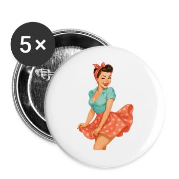 Sweet Pin Up in the Wind – Style Rétro Candy - Lot de 5 grands badges (56 mm) - blanc - Devant
