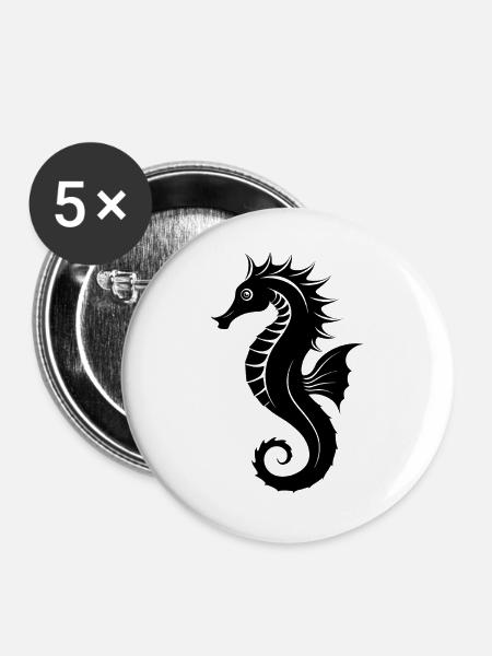 Seepferdchen - Buttons groß 56 mm (5er Pack) - Weiß